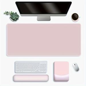 TEMU 확장 마우스 패드, 손목 받침 마우스 패드, 키보드 손목 받침 & 코스터 세트, 직사각형 인체공학적 마우스패드 미끄럼 방지 베이스 홈/오피스 쉬운 타이핑, 핑크