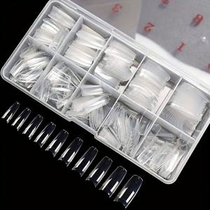 TEMU 아크릴 인조 네일 팁 500개, 하프커버 프렌치 스타일 인조 손톱, 10가지 사이즈 박스 포함, 살롱 및 가정용 DIY용, 투명