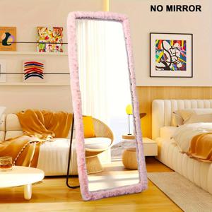 TEMU 플러시 장식용 거울 커버 1개 (장식용 그림 미포함), 전신 거울 커버 (거울 미포함), 50x160cm 화장거울용, 범용 합성 미끄럼 방지 독립형 거울 커버, 세로형 바닥 설치형 비정형 거울 커버, 침실 및 거실용 아늑한 집 꾸미기, 여아용 선물