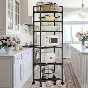 TEMU 새로운 주방 수납 랙 소형 카트 이동식 바닥 스탠딩 다층 가정용 발코니 거실 수납 랙 욕실 랙 두꺼운 강화 튜브 수납 랙