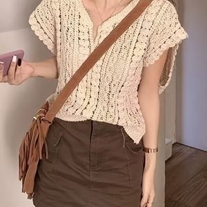 TEMU 오픈워크 브이넥 탑, 스타일리시하고 활용도 높은