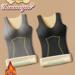 TEMU 2팩 Ai Cao 여성용 따뜻한 배 속옷, 가슴 패드 포함, 셀프, 플란넬 양면 브러시 처리, 가을/겨울 라텍스 베이스 조끼