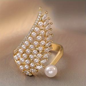 TEMU 1 Light 고급스러운 모조 진주 날개 반지, 맞춤형 패션 지수 손가락 반지