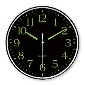 TEMU 모던 블랙 야광 벽시계, 야광 디지털 및 야광 손針 디자인 원형 야광 벽시계, 틱 소음 없는 배터리 구동식 무소음 시계, 가정 거실, 침실, 주방 장식에 적합 (AA 제외)