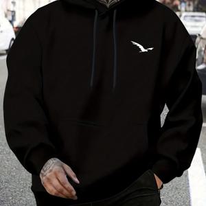 TEMU 남성용 트렌디 루즈핏 후드티, 새 모양 프린트 가슴