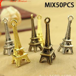 TEMU 50개 에펠 타워 참 펜던트 브론즈/클래식 실버/골든 빈티지 합금 에펠 타워 참 펜던트 비즈 키체인 주얼리 제작용 추가