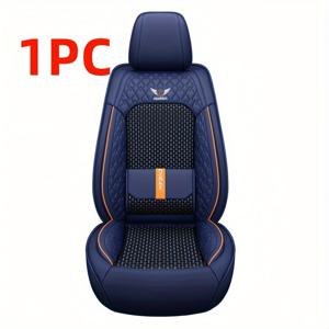 TEMU 3D 자동차 시트 커버 - 자동차, SUV, 트럭 및 밴에 적합, 네이비 블루에 오렌지 악센트, 퀼트 디자인, 한 좌석, 차량 시트 보호 | 모던 카 데코 | 스펀지 패딩, 앞좌석 커버