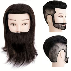 TEMU 남성용 바디 헤어 연습용 머리, 수염 포함, 실사 Hairdresser용 헤어 스타일링 및 연습용 마네킹 헤드, 미용사, 바버샵, 미용학교용 블랙