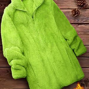 TEMU 집업 단색 테디 코트, 캐주얼 긴팔 겨울 아우터웨어, 여성 의류