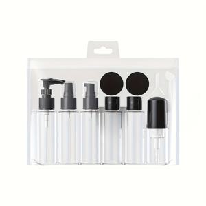 TEMU 11개 세트 PET 블랙 앤 화이트 여행용 휴대용 분할 병 샴푸, 목욕 젤, 토너, 로션 및 에센스 분할 세트