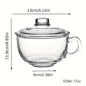 TEMU 뚜껑과 손잡이가 있는 대용량 강화 유리 컵, 두꺼운 브런치 오트밀, 우유, 디저트, 파스타, 밥에 적합, 전자레인지 사용 가능