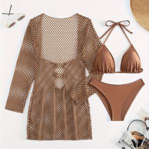 TEMU 넥타이 홀터넥 삼각형 비키니 수영복과 커버업