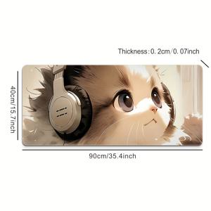 TEMU 음악을 듣는 고양이 초대형 마우스 패드, 직사각형 미끄럼 방지 내구성 있는 고무 소재와 정밀 스티치 가장자리, 사무실 및 홈 데코용 게이밍 마우스패드, 크리스마스/추수감사절 할로윈 선물로 적합, 남자친구/ 교환에 이상적, 크리스마스에 완벽