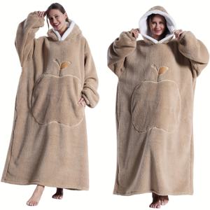 TEMU 가을/겨울 후드 스웨트셔츠, 편안하고 따뜻하며 방풍 기능이 있는 실내외 커플용 라운지웨어. 확장된 애플 포켓 디자인으로 겨울철 필수템으로도 사용 가능하며 TV 시청 시 담요처럼 사용할 수 있습니다.