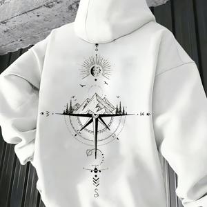 TEMU 남성 가을 겨울 별빛 하늘 프린트 후드 플리스 스웨트셔츠, 다용도 운동 캐주얼 루즈핏 후드 탑