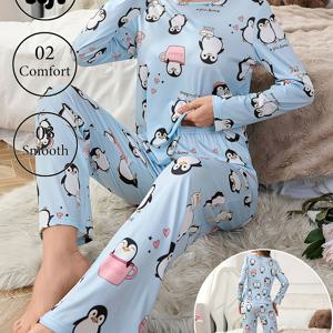 TEMU 이 여성용 겨울 잠옷 세트는 귀여운 펭귄 프린트가 특징이며, 긴소매와 바지로 구성되어 있으며 가을과 겨울에 적합합니다. 편안한 원단으로 제작되었으며 넉넉한 핏으로 따뜻한 밤을 보장합니다. 사랑스러운 펭귄 디자인으로 옷을 장식합니다.