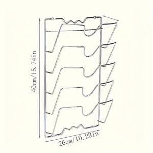 TEMU 벽걸이 스테인리스 스틸 냄비 뚜껑 랙 - 행잉 팬 랙 - 사각 주방 캐비닛 유리 또는 금속 냄비 뚜껑 정리 랙 (후크 포함) - 다기능 수납 랙 (장착 부착 추가)
