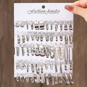 TEMU 패션 라운드 귀걸이 60개 세트, 기하학적 하트와 사각형 후프 귀걸이, 여성용 스타일, 다양한 캐주얼 복장용