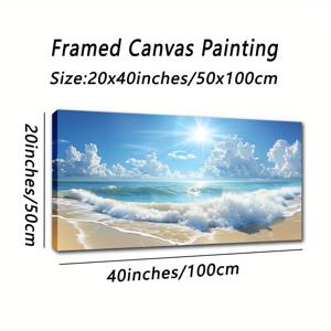 TEMU 큰 액자 해변 캔버스 아트 - 여름 바다 일몰과 하얀 구름, 거실, 침실, 사무실 장식을 위한 생동감 있는 해변 풍경, 20x40인치(50x100cm), 나무 액자, 실내 벽 예술, 해변 테마 장식