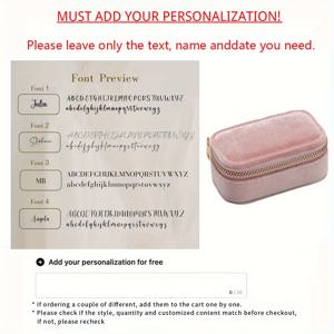 TEMU 1개 맞춤형 주얼리 박스 - 이름/날짜/텍스트 추가 가능 - 우아한 벨벳 웨딩, 브라이즈메이드, 생일, 어버이날 선물 - 그녀를 위한 발렌타인데이 & 파티용 - 지퍼포함 여행용 케이스, 부드러운 소재, 주얼리 박스