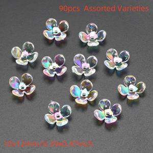 TEMU 90개 10x12mm 투명 AB 컬러 쉬프트 아크릴 꽃잎 비즈 - DIY 액세서리, 보석 제작용 스페이서 비즈, 반짝이는 매듭 장식품, 팔찌 귀걸이 목걸이 참, 광택 있는 비드 재료