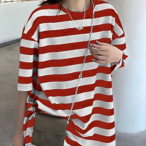 TEMU 패셔너블 여성 티셔츠, 울트라 루즈한 여름 라운드넥 탑, 슈퍼 쿨 캐주얼 스트리트웨어