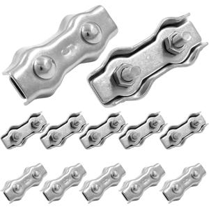 TEMU 304 스테인리스 스틸 와이어 로프 클립 12개 팩, M3/M4/M5 고하중 2볼트 케이블 클램프 패스너 키트, 직경 2mm-4mm 로프용, 난간, 정원 울타리, 격자정 & 야외 걸이 프로젝트용