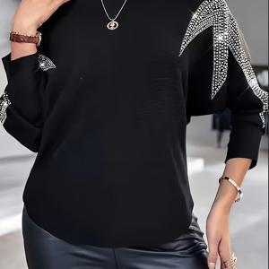 TEMU 여성용 우아한 배트윙 슬리브 스웨터 - 별 및 라인스톤 디자인, 부드러운 긴팔 캐주얼 풀오버, 편안한 가을 겨울 상의, 여성 축제 의상, 이상적인 어버이날 및 부활절 선물, 데일리 웨어