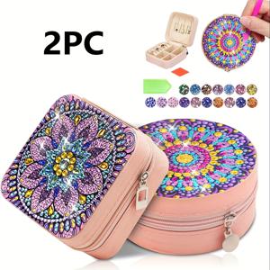 TEMU 2개 5D 페인팅 주얼리 보관함, 만다라 꽃 특수 모양 아트, 휴대용 반지 목걸이 팔찌 주얼리 보관함, 보관함 선물 상자, 친척, 친구, 연인, 새해, 발렌타인데이, 부활절 필수품