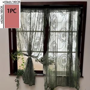 TEMU 프렌치 컨트리 사이드 스타일 그린 로맨틱 레이스 시스루 커튼 1개, 폴대 주머니형 창문용, 거실 발코니 파티션 커튼, 다이닝룸 주방 욕실 현관문용, 홈