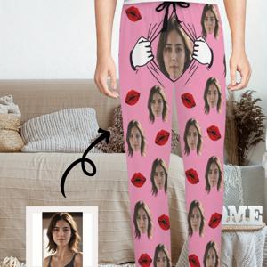 TEMU 남성용 맞춤형 립 프린트 팬츠 - 이름/텍스트 추가 가능, 신축성 있는 드로스트링 허리밴드, 홈웨어/헬스/일상복으로 적합 - 남자친구/남편을 위한 이상적인 선물