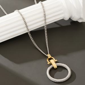 TEMU 중동 티타늄 스틸 목걸이, 라운드 펜던트 스웨터 체인, 패셔너블하고 활용도 높은 여성용 鎖骨 체인 목걸이