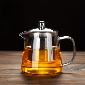 TEMU 투명 고붕규산 유리 찻주전자 티세트 1개, 950ml 가정용 꽃차 소용기, 고온 내성 강화 내열 여과식 찻주전자, 사무실 환대용 차 용기, 스틸 메쉬 찻주전자