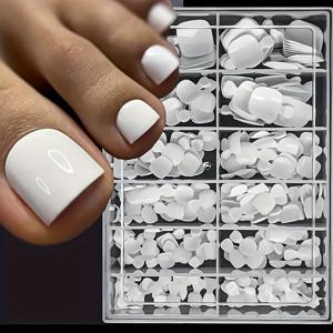 TEMU 240개 흰색 압축 발톱 팁 - 풀 커버리지, 사각형, 짧은 스타일, 단색, 광택 끝 - 매니큐어 및 연장에 적합한 내구성 있는 인조 발톱, 아크릴 네일 용품, 12가지 사이즈 옵션으로 제공