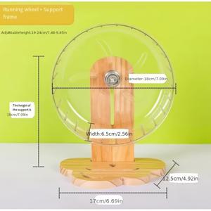 TEMU 조절 가능한 높이 아크릴 무소음 햄스터 운동 바퀴 - 나무 스탠드 포함, 투명한 러닝 휠, 내구성 있는 조용한 움직임, 소형 애완동물용 인체공학적 디자인
