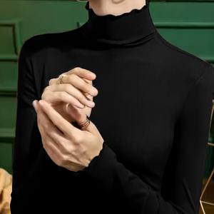 TEMU 여성용 러플 세미하이넥 탱크탑, 신상 가을-겨울 얇은 슬림핏 탑, 이너 & 아우터 레이어링 블라우스