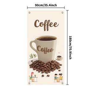 TEMU 2D 도어 배너 1개, 70.9인치 x 35.4인치 크기의 축제 분위기 도어 배너, 커피콩 초콜릿 패브릭 디자인, 전기가 필요 없는 휴일 인물 사진 및 장식에 적합
