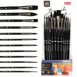 TEMU 12개 세트 전문 수채화 브러쉬, 수채화 아크릴 잉크 구아슈 오일 템페라 미니어처용 - 특수 평면 브러시 팁, 높은 흡수력, 초보자와 전문가에게 이상적인 공예
