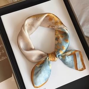 TEMU 1개 여성용 봄 가을 올매치 황금색 무지개빛 모모리 실 스카프 순면 네크피스 손수건 작은 사각 스카프