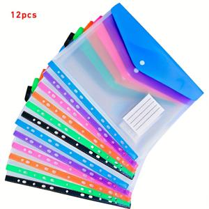 TEMU 12개입, 대용량 11포켓 확장형 파일 폴더, 내구성이 뛰어난 PP 소재, 스냅 버튼 및 라벨 포함, 투명, 6가지 색상으로 제공, 사무실, 학교 및 가정 보관에 적합