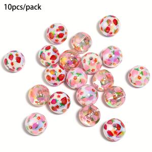TEMU 10개 아크릴 밀크 딸기 프린트 비즈, 휴대폰 체인, 키체인, 자동차 연필, 체인, 펜 장식, 루즈 비즈 및 기타 수공예품에 적합