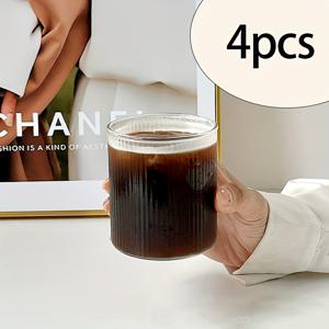 TEMU 세로 디자인의 골지 유리컵 4개 세트. 주스, 탄산음료, 칵테일, 아이스 커피 서빙에 적합합니다. 가정, 사무실, 바베큐, 레스토랑, 파티, 발렌타인데이, 결혼식 등 특별한 날에 이상적입니다.