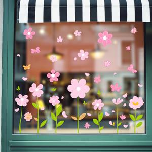 TEMU 1개 수채화 플로럴 유리 스티커, 핑크 꽃잎 유리 스티커, 가정 침실 장식 스티커, 봄 여름 핑크 나비 사무실 거실 주방 장식 아트 유리 벽 스티커