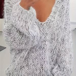 TEMU 부드러운 혼방 털실로 제작된 우아하고 아름다운 여성용 겨울 스웨터. 입체적이고 편안하며 스타일리시한 대형 V넥 디자인으로 선물용으로 완벽합니다.