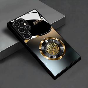 TEMU 휴대폰 케이스 - 골드 & 블랙 그라데이션 드래곤 패턴 로고 디자인 유리 휴대폰 케이스 커버 (삼성 갤럭시 S26/S25/S25 플러스/S25 울트라/S24/S24 FE/S24 플러스/S24 울트라/S23+/S23 울트라/S22+/S22 울트라/S20+/S20 FE/S20 울트라/A13/A14/A16/A32/A33/A34/A53/용)