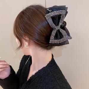 TEMU 원피스 여성 라인스톤 라이트 럭셔리 리본 그립 클립 패셔너블 인성 대형 상어 클립 우아하고 간편한 뒷머리 헤어 클립, 데일리 착용 헤어스타일 디자인 파티 어버이날 선물로 적합