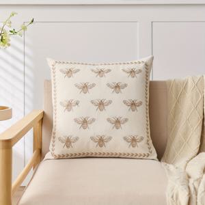 TEMU 리넨 혼방 베개 커버 1개, 멀티 꿀벌 장식용 쿠션 커버, 단면 자수, 소파, 거실, 침실 집 꾸미기용, 베개 속통 미포함