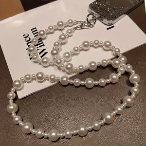 TEMU 휴대폰 끈 크로스바디 스타일, 넓은 방, 작은 진주 행잉 체인, 목걸이형 로프, 여성 스타일, 가벼운 럭셔리, 패셔너블, 인싸 백 로프, 낙하 방지 및 물결