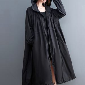 TEMU 일본식 디렉셔널 패션 블랙 롱 트렌치 코트 후드 캐주얼 롱 아우터웨어