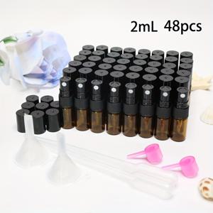 TEMU 호박색 스프레이 병 48개 + 무료 액세서리 6개 세트, 갈색 유리 향수 분무기, 미니 휴대용 메이크업 수분 공급 및 향수 리필용기, 재사용 가능, 세럼, 향수, 에센셜 오일용, 여행 필수품